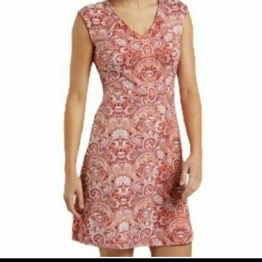 NWT Title Nine Double Dare Paisley Athletic Dress Red/Orange V Neck Sleeveless s